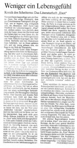 Zeitungsausschnitt: Rezension der Zeitschrift EXOT in der Frankfurter Allgemeinen Zeitung.